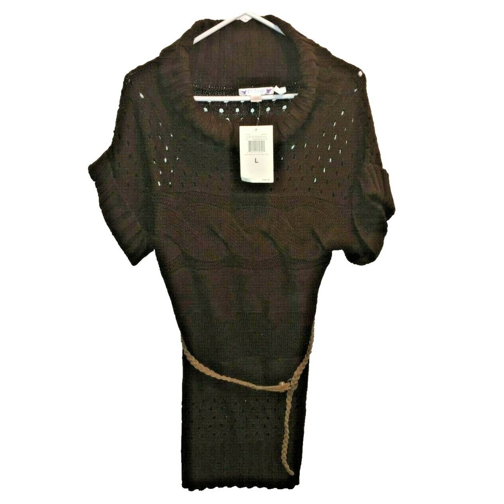 Ci Sodo Turtle Neck Pullover Brown Knit Sweater Women's Size L Crochet Boho
